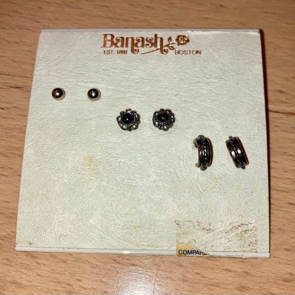 Vintage .925 Sterling Silver Stud Earrings  3 pair - NWT